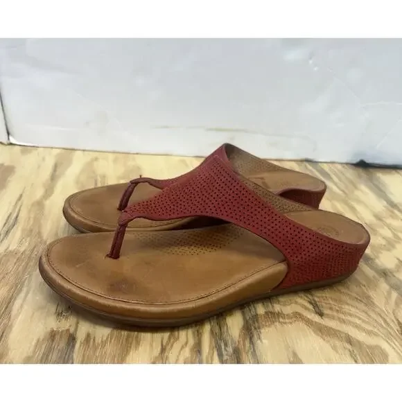 FitFlop Banda Perforated Leather Thong Toe-Post Sandal Size 5 Red Comfort Casual - Picture 2 of 8